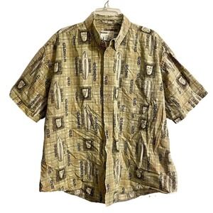 Vintage Natural Issue Worn Well XL Hawaiian Shirt Brown Tiki Surfboard R…